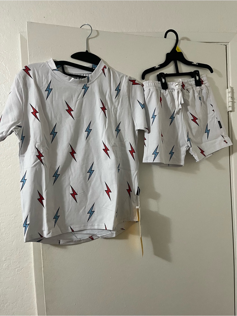 Little Boys White Lightning Bolt Shirt and Shorts Set - Red & Blue